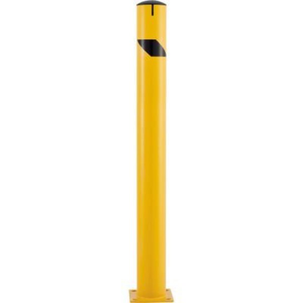 Gec Global Industrial Steel Bollard w/Chain Slots & Removable Cap, 5-1/2inDia. x 60inH, Yellow 670536M